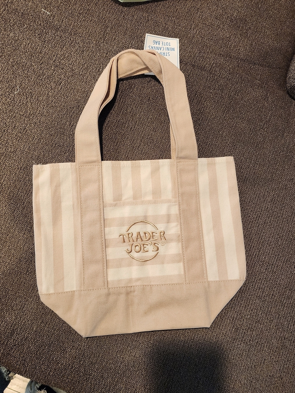 Viral Trader Joe's Beige Striped Mini Canvas Tote Bag